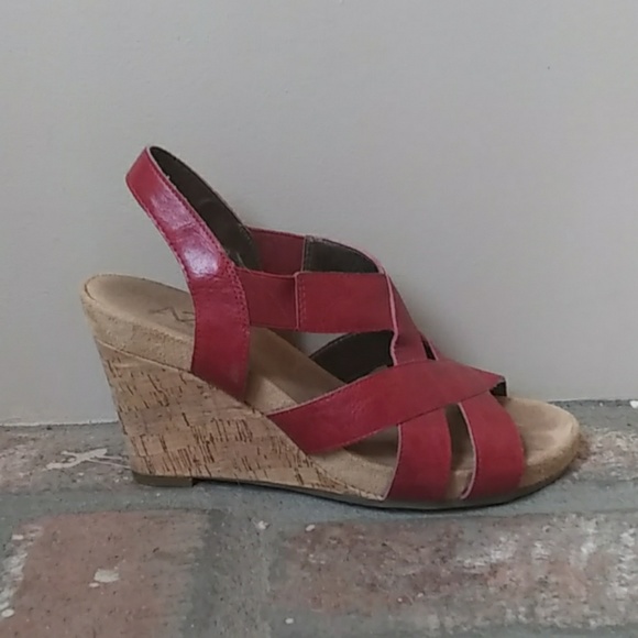 A2 aerosoles red leather cork wedge sandals 8.5 - Picture 4 of 4